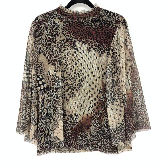 Chico's Women's Size 2 US L Animal Print Top Blouse Flared Sleeve Multicolor - Picture 1 of 7
